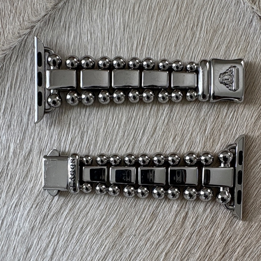 Silver Lagos beaded Apple Watch Band.